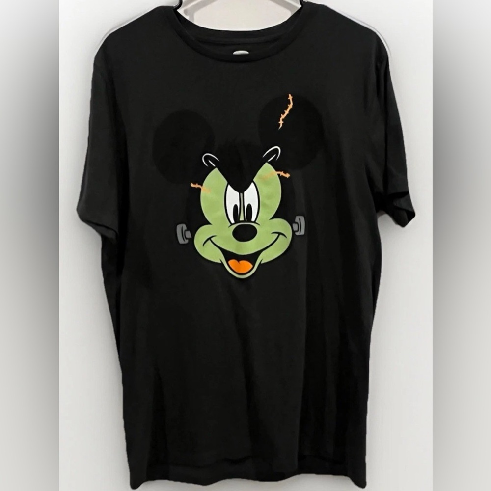 Old Navy Disney Mickey Mouse Green Frankenstein Face Dark Gray T-Shirt Size L